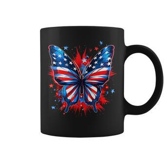 4Th Of July Butterfly Usa Flag Cute American Women Girl Coffee Mug | Mazezy
