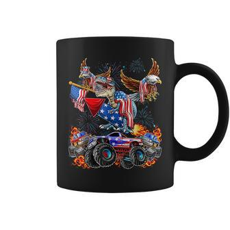 4Th Of July Dinosaur Monster Truck Bald Eagle American Flag Coffee Mug - Seseable