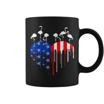 4Th Of July Flamingo Usa Flag Pride Heart Drip American Coffee Mug | Mazezy