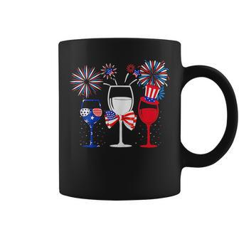 4Th Of July Red White Blue Wine Glasses Fireworks Usa Coffee Mug | Mazezy