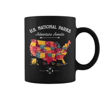 63 National Parks Map Us Park Retro Vintage Camping Hiking  Coffee Mug