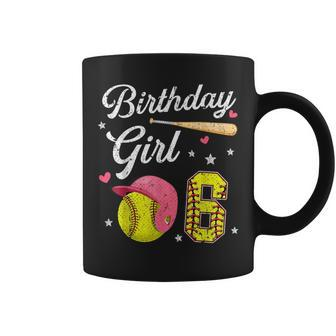 6Th Birthday Girl Softball Player Themed Six 6 Years Old Softball Funny Gifts Coffee Mug | Mazezy