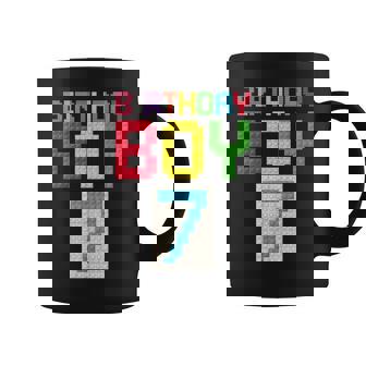 7Th Birthday Boy Master Builder 7 Years Old Block Building Coffee Mug - Monsterry