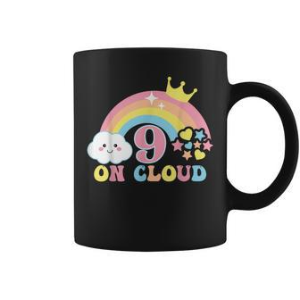 9Th Birthday Girl 9 Yrs Old Rainbow On Cloud Nine Coffee Mug - Monsterry