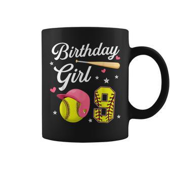 9Th Birthday Softball Player Themed Girls Nine 9 Years Old Coffee Mug - Seseable