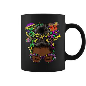Afro Messy Bun Happy Mardi Gras Black Women Carnival Coffee Mug - Seseable