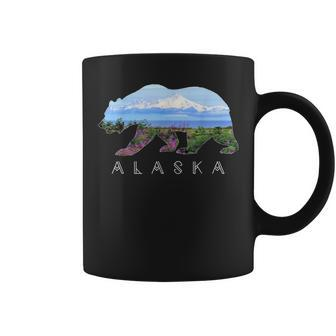 Alaskan Bear With Wildflowers & Mountain Snow Coffee Mug | Mazezy