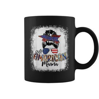 All American Mama Proud Mom Messy Bun Patriotic 4Th Of July Coffee Mug | Mazezy