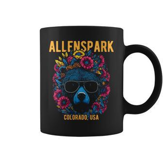 Allenspark Colorado Usa Bear With Sunglasses Flowers Coffee Mug | Mazezy