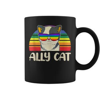 Ally Cat Glasses Sunset Rainbow Lgbt Gay Lesbian Trans Pride Coffee Mug | Mazezy