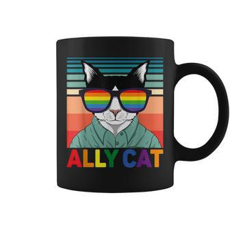 Ally Cat Lgbt Gay Rainbow Pride Flag - Ally Cat Lgbt Glasses Coffee Mug | Mazezy