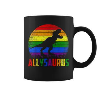 Ally Saurus Dinosaur Lgbt Flag Gay Pride Retro Lgbtq Rainbow Coffee Mug | Mazezy