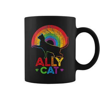 Allycat Lgbt Cat With Ally Pride Rainbow Coffee Mug - Seseable