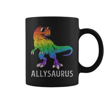 Allysaurus Dinosaur In Rainbow Flag Ally Lgbt Gay Pride Boy Coffee Mug | Mazezy