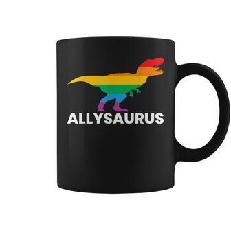 Allysaurus Dinosaur In Rainbow Flag For Ally Lgbt Gay Pride Coffee Mug | Mazezy