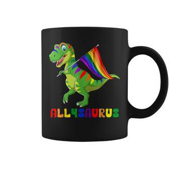 Allysaurus Lgbt Dinosaur Rainbow Flag Ally Lgbt Pride Coffee Mug | Mazezy