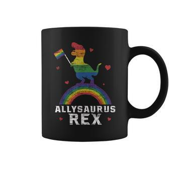 Allysaurus Rex Dinosaur In Rainbow Flag Ally Lgbt Pride Coffee Mug | Mazezy