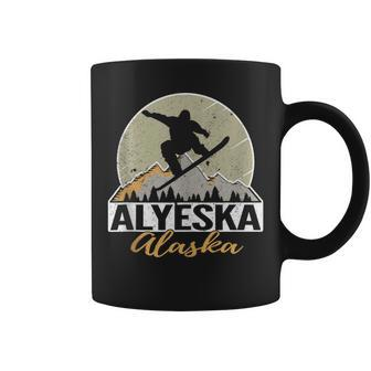 Alyeska Alaska Snowboarding Retro Mountain Vacation Coffee Mug | Mazezy