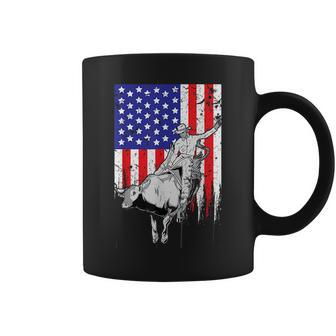 American Flag Bucking Bull Riding Patriotic Rodeo Rider Patriotic Funny Gifts Coffee Mug | Mazezy