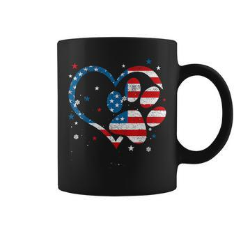 American Flag Patriotic Dog & Cat Paw Print - 4Th Of July Coffee Mug - Seseable