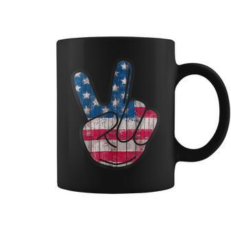 American Flag Peace Sign Hand 4Th Fourth Of July Coffee Mug - Monsterry AU