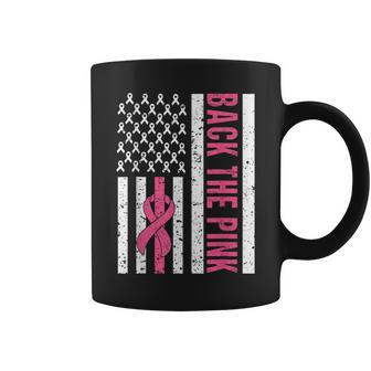 American Flag Back The Pink Breast Cancer Awareness Ribbon Coffee Mug | Mazezy