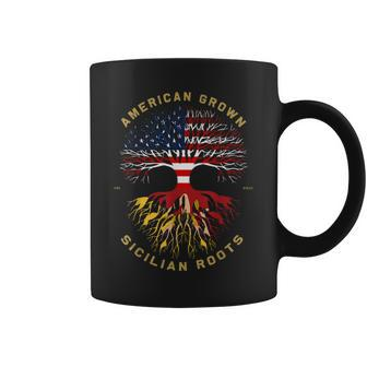 American Grown With Sicilian Roots Tree Usa Flag Idea Coffee Mug | Mazezy