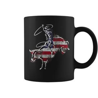 American Rodeo Bull Riding Retro Grunge Usa Vintage Flag Rodeo Funny Gifts Coffee Mug | Mazezy