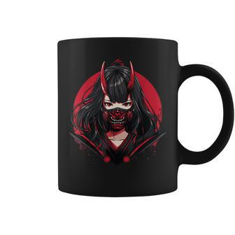 Anime Girl Gothic Waifu Japanese Kawaii Otaku Oni Mask Coffee Mug - Seseable