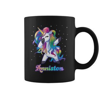 Anniston Name Personalized Custom Rainbow Unicorn Dabbing Coffee Mug | Mazezy
