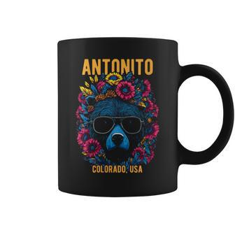 Antonito Colorado Usa Bear With Sunglasses Flowers Coffee Mug | Mazezy
