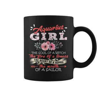 Aquarius Girl The Soul Of A Witch Floral Birthday Coffee Mug | Mazezy