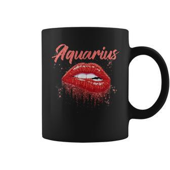 Aquarius Zodiac Birthday Red Lips For Black Women Coffee Mug | Mazezy