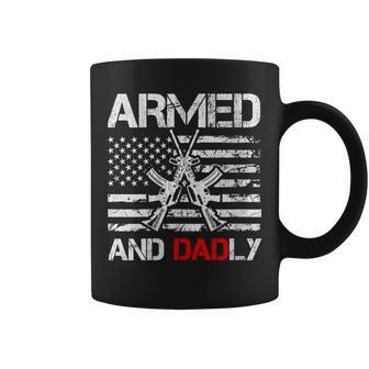 Armed And Dadly Funny Deadly Father Fathers Day Pun Coffee Mug | Mazezy