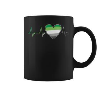 Aromantic Flag Heart Heartbeat Pride Month Ekg Pulse Line Coffee Mug | Mazezy