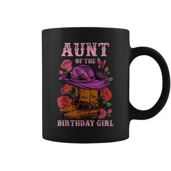 Aunt Of The Birthday Girl Pink Boots Cowgirl Matching Family Coffee Mug | Mazezy