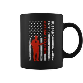 Autism Teacher Husband Dad Vintage Usa Flag American Fathers Gift For Women Coffee Mug | Mazezy