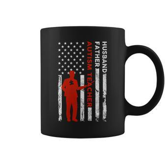 Autism Teacher Husband Dad Vintage Usa Flag American Fathers Gift For Womens Gift For Women Coffee Mug | Mazezy