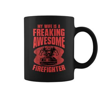 Awesome My Wife Is A Firefighter Husband Proud Fire Wife Gift For Women Coffee Mug | Mazezy