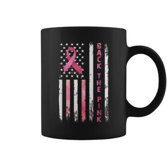 Back The Pink Ribbon American Flag Breast Cancer Warrior Coffee Mug - Monsterry DE