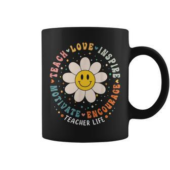 Back To School Teach Love Inspire Retro Teacher Daisy Flower Coffee Mug - Seseable