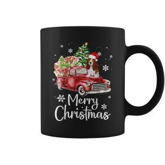Basset Hound Rides Red Truck Christmas Pajama Coffee Mug | Mazezy