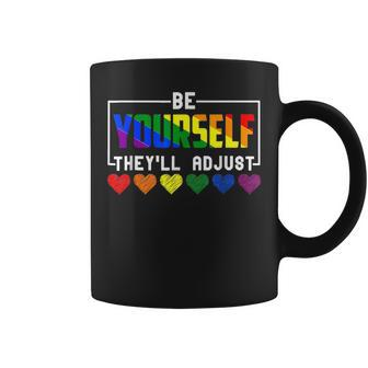 Be Yourself They Will Adjust Rainbow Hearts Lgbt Gay Pride Coffee Mug | Mazezy