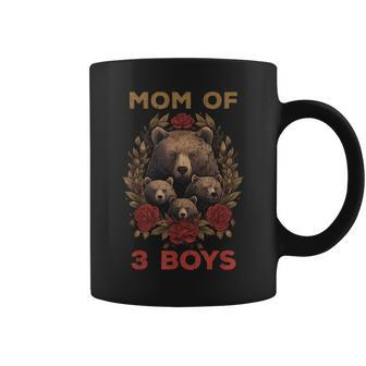 Bear Mom Of 3 Boys Mothers Day Floral Boys Mama Coffee Mug | Mazezy