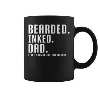 Bearded Inked Dad Like A Normal Dad But Badass Funny Quote Coffee Mug | Mazezy