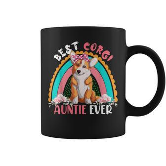 Best Corgi Auntie Ever Cute Rainbow Flowers Dog Lover Coffee Mug | Mazezy