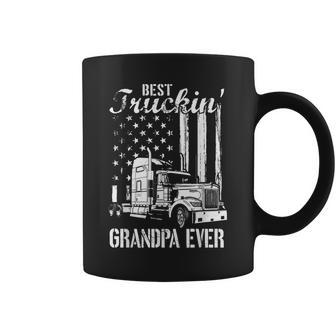 Best Trucking Grandpa Ever Truck Driver American Flag Gift For Mens Coffee Mug | Mazezy