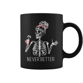 Never Better Skeleton Drinking Coffee Halloween Costume Coffee Mug - Monsterry UK