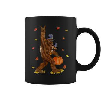 Bigfoot Pilgrim Turkey Pumpkin Thanksgiving Sasquatch Men Coffee Mug - Seseable