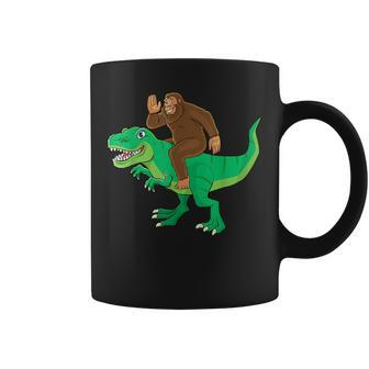 Bigfoot Riding Dinosaur T Rex Funny Men Boys Sasquatch Lover Coffee Mug - Seseable